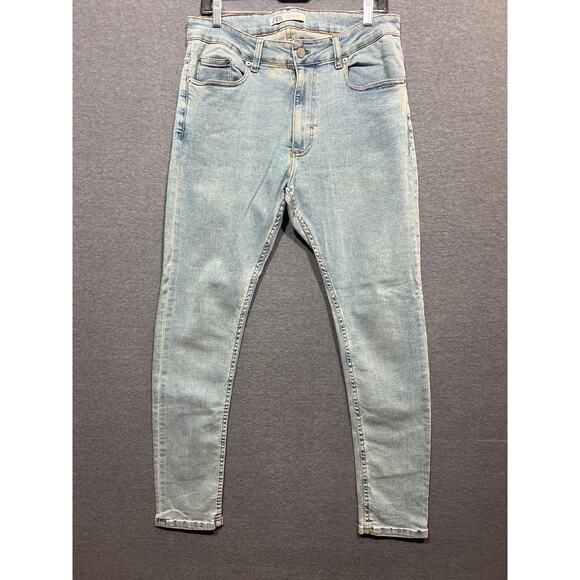 ZARA Mens 'Skinny Washed' Faded Denim Jeans Stretch Light Blue Size 32 - Picture 2 of 11